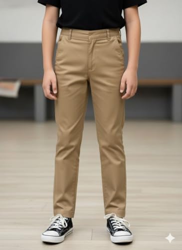 Image of A.T.U.N. (ALL THINGS UBER NICE) Boys Regular Fit Formal Chinos | Smart School & Occasion Wear Bottoms | Smooth, Comfortable & Tailored Look Pants