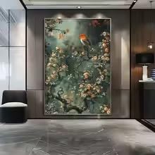 Toile murale vintage oiseaux sur branches fleuries KEMEIQI retro 80x120 cm