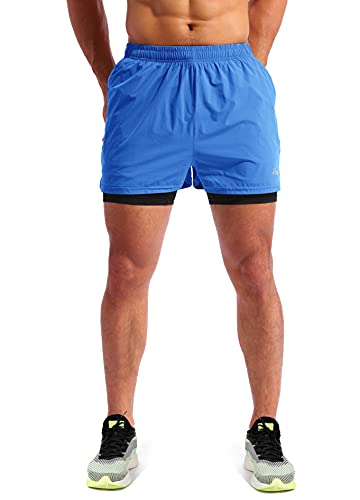 Image of Pudolla Men's 2 in 1 Running Shorts 5 inch Quick Dry Gym Athletic Workout Shorts for Men with Phone Pockets