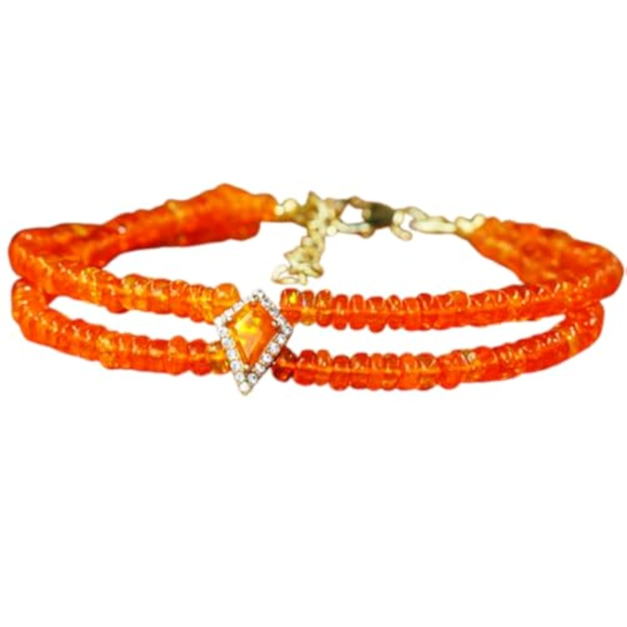 Unisex Orange Fire Ethiopian Opal Rondelle Beaded Bracelet, Adjustable Link