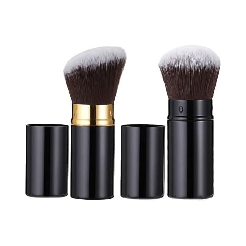 TOFBS 2 Pieces Retractable Kabuki Makeup Brush, Angled ＆ Round Face Brush, Professional Powder Brush, Portable Blusher Brush, Travel Makeup Brush for Applying Foundation, Powders and Mineral Cosmetics Cover