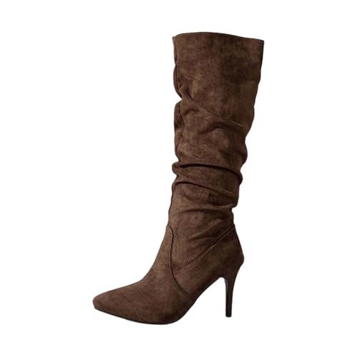 Generisch Bottes pour femme - Bottes hautes à talon haut - Bout pointu - En daim - Bottes d'hiver élégantes à talons hauts extensibles confortables - Chaussures chics - 39