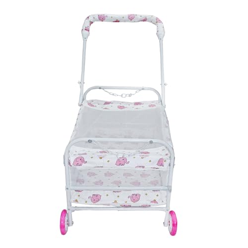 Image of BABYBLESSING Baby Cradle with Swing and Mosquito Net | with 4 Wheels | Foldable & Movable | Sturdy and Safe | Durable | Jhulla | Palna | Easy to use | Pink