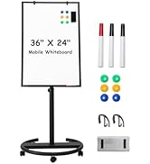 TSJ OFFICE Mobile Whiteboard Standing - 36 X 24 Inches Magnetic Dry Erase Easel, Height Adjustabl...