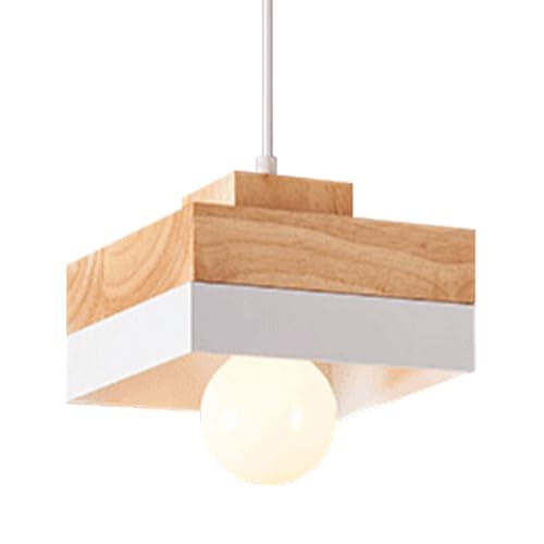 WOTTES Suspension Luminaire Bois Carrée Rétro Plafonnier Vintage E27 Eclairage Intérieur Lumières Lustre Abat-jour Métal Industriel Moderne Lampe...