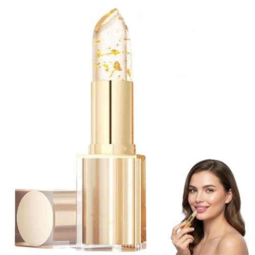 Transferproof Clear Color Changing Lipstick for Women, Gold Crystal Ph Color Changing Lipstick for Auto Tints on Contact, Moisturizing Long Lasting Lip Balm