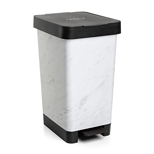 Image of TATAY Smart Deco 25L Rubbish Bin Kitchen with Pedal | Compact and Functional Design | Indoor and Outdoor Use | Fits 30L Bags | BPA-Free Durable Plastic | 26x36x47cm, Marble Effect