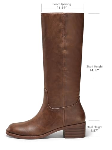 Coutgo Women's Knee High Boots Square Toe Chunky Block Heel Tall Boots Comfortable Low Heel Shoes4