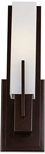 Image of Possini Euro Design Midtown Modern Wall Light Sconce Bronze Hardwired 4 1 /2 inch Fixture Opal White Glass Rectangular Shade for Bedroom Bedside Bathroom Vanity Living Room Hallway Dining House Kitchen