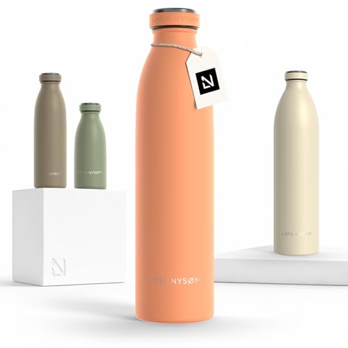 Image of LARS NYSOM Stainless Steel Insulated Water Bottle 12oz 17oz 25oz 34oz 51oz | Insulated Thermo Flask for Hot and Cold Beverages | Leakproof Drinking Bottle (Pumpkin Orange, 25.4oz)