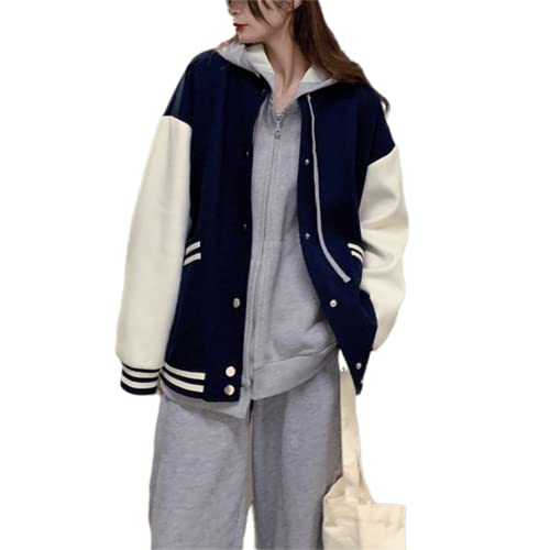 Women Korean Y2K Winter Jacket Fall Thicken Warm Fleece Sherpa Coat Kawaii Preppy Casual Alt Hiphop Outerwear Clothes (Bule,M)