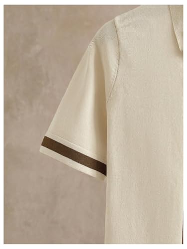 Men's Vintage Short Sleeve Button Up Cardigan Color Block Collared Knit Sweaters4