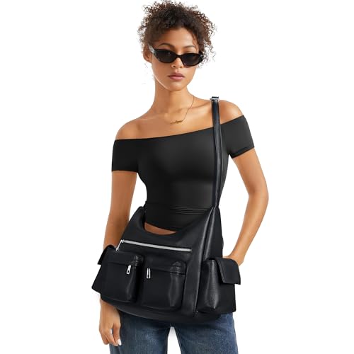 KALIDI Crescent Y2K Shoulder Bag Casual Vintage Punk Vegan Leather Purse Tote Zipper Pockets Hobo Crossbody Bag Work Travel2