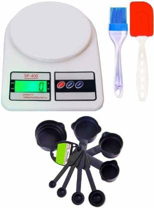 Combo - Electronic Kitchen Digital Weighing Scale 10 Kg, 8Pcs Black Measuring Cups and Spoons Set