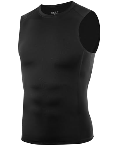 WISMBOX Mens Compression Vest UPF 50+ Sun Protection Quick Dry Sleeveless Gym Top Breathable Athletic Training Tank Top Black