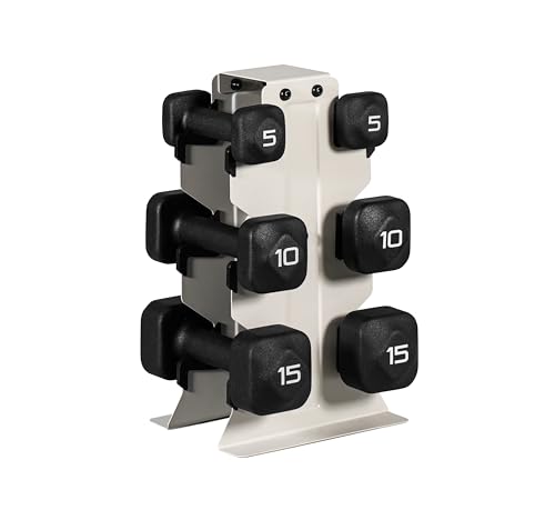 Image of Tone Fitness Neoprene Dumbbell Set with Storage Rack - Non-Slip, Anti-Roll Hand Weights for Home Gym Workouts | 20 lb, 32 lb, 50 lb, 60 lb & 100 lb Options