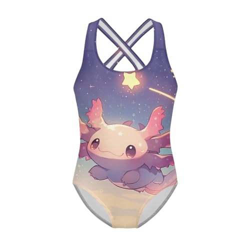 UNICEU Axolotl Print One Piece Swimsuit for Girls Sleeveless Quick Dry Bathing Suit Full Coverage Breathable Swimwear