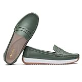 COOL COSER C Women's Loafers Moccasin Casual Slip On Flat Shoes Comfortable Leather Driving Loafers Lightweight Nurse Work Shoes (Green.9)