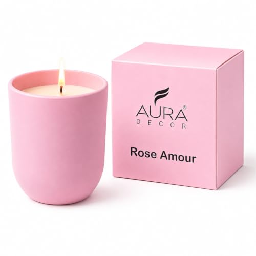 Image of Aura Decor Rose Amour Scented Candle | Luxury Rose Fragrance Candle with Bulgarian Rose, Vanilla & Cashmere Woods | Premium Glass Jar Aromatherapy Candle for Home Decor, Bedroom, Romance & Gifting