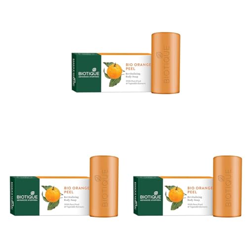 Image of Biotique Bio Orange Peel Revitalizing Body Soap | Exfoliated and Speed Cell Renewal | Deeply Cleanses |100% Botanical Extracts| Suitable for All Skin Types | 150g (Pack of 3)