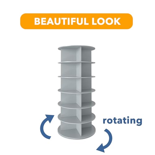 SpaceAid 6 Tier Rotating Shoe Rack Tower, Spinning Shoe Display Lazy Susan, Revolving 360 Shoe Rack Storage Round Carousel, Vertical Handbag Rotate Shoes Closet Organization (6-Tier Gray)
