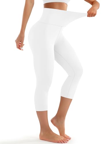 Laite Hebe High Waisted Leggings for Women - Capri Buttery Soft Yoga Pants for Workout Athletic White
