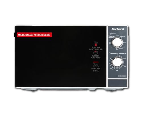 Corberó Microondas de Libre Instalación Cap. 20 Litros, Color Espejo Frontal, Potencia 700 W, Grill, Descongelar, 9 Niv. Potencia, Control Mecánico, Temp. 35 Min., Plato Giratorio 255