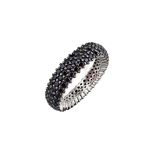 Pave Ring Cubic Zirconia, Womens Ring Sterling Silver, Micro Pave Ring, Full Eternity Band, Engagement Ring, Silver And Black Eternity Ring (5 Rows, 8) #TOP1