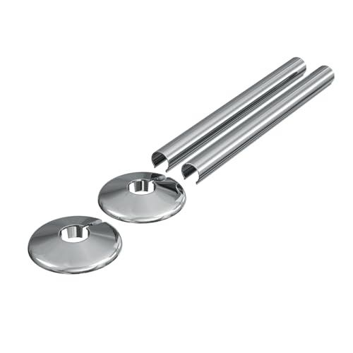 Image of Radiator Pipe Covers & Collars 15mm | 2 Pack Clip-On Pipe Sleeves for Radiator Pipes | Luxury Finish, Easy Fit, Cut-to-Size Design (200mm) (Chrome)