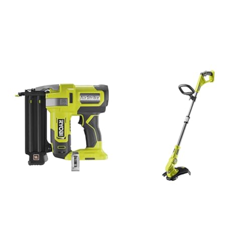 Image of RYOBI R18GN18-0 18V ONE Plus Cordless 18 Gauge Nailer Bare Tool, One Size, Hyper Green & OLT1832 ONE+ Cordless Grass Trimmer, 25-30cm Path (Zero Tool), 18 V