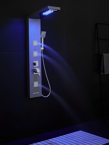 MENATT Shower Panel Tower System with LED Lights, 5 In 1 Shower Panel with Rainfall and Waterfall Shower Head, 3 pcs Massage Spray, Handheld Shower, Waterfall Tub Spout - Image 5