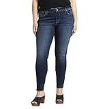 Silver Jeans Co. Women's Plus Size Elyse Mid Rise Skinny Jeans, Dark Wash EAE432, 16W x 29L
