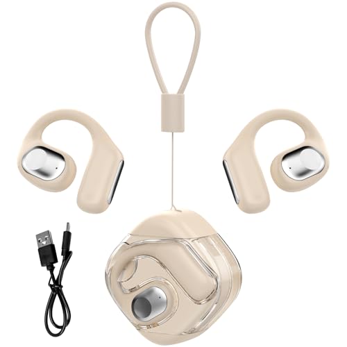 OneNine Open Ear Headphones Wireless Bluetooth 5.4, Open Ear Earbuds IPX5 Waterproof Noise Cancelling Running Sport Wireless Bluetooth Earbuds with Mic and Earhooks for Android/iOS (Beige)