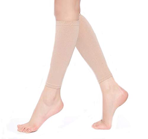 Ewanda store Women's Compression Stockings Open Toe Calf Compression Sleeve Leg Compression Socks for Relieve Calf Pain, Swelling, Varicose Veins,Baseball,Edema(Nude)