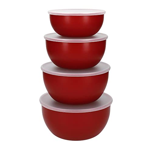 KitchenAid - Saladiers en Plastique avec Couvercles, Rouge, Set de 4