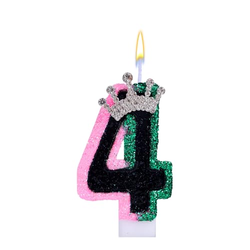 Bougies Numérotées D'anniversaire, Bougies Numérotées Gâteau Couronne Sorcière Rose et Verte Décorations de Gâteaux Adaptées aux Décorations de Mariage D'anniversaire (Numéro 4)
