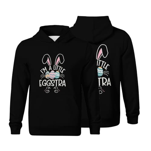 Kids Retro I’m A Little Eggstra Funny Happy Easter Boys Girls Lightweight Kangaroo Pocket Hoodies