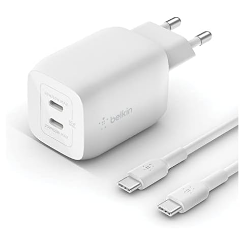Cargador Belkin doble USB-C de 65W con carga rápida Power Delivery 3.0 con GaN Cover