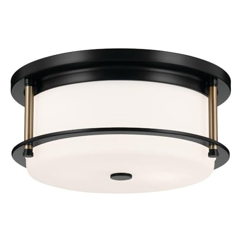 Kichler Brit 52595BKCPZ Flush Mount 2-Light 12˝ with Satin Etched Cased Opal Glass in Black and Champagne Bronze