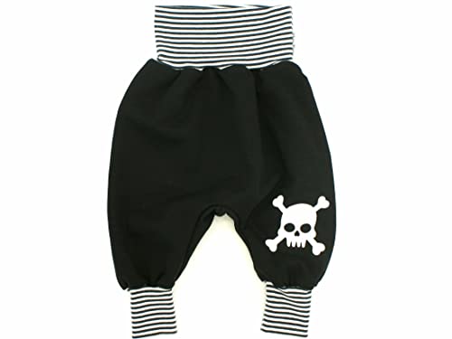 Kleine Könige Pumphose Baby Sweathose Jungen · Modell Totenkopf Skully Boy, schwarz-weiß · Ökotex 100 Zertifiziert · Größe 98/104