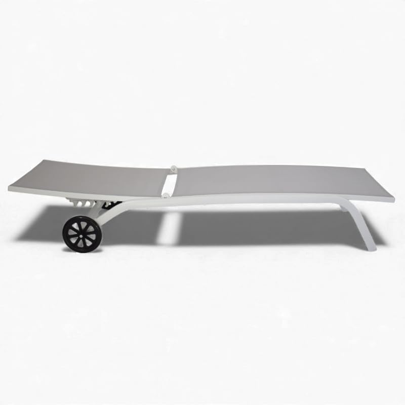 Yellowshop – Coppia di Lettini Prendisole in Alluminio e Textilene Elly, Reclinabile 5 Posizioni, con Ruote, Impilabile – Lettino da Giardino, Piscina, Mare, Bianco