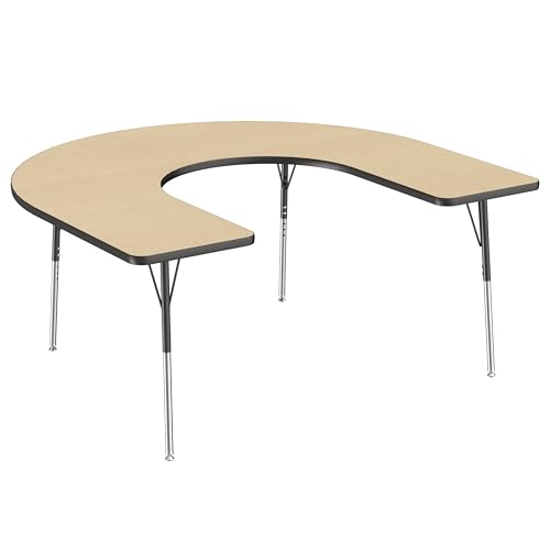 Image of FDP 60 inch x 66 inch Horseshoe Table with Swivel Glide Legs - Maple /Black