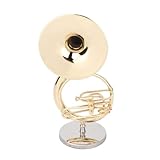 Sousaphone Model Ornament, Metal Musical Instrument Model Sousaphone Display Ornament with Stand and Case Miniature Gold Plated Instrument Model