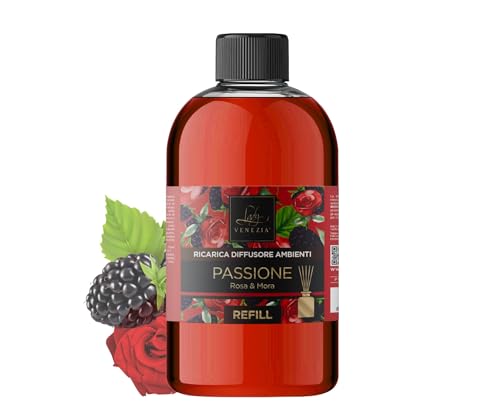 Lady Venezia Ricarica per Diffusore Bastoncini – 500 ML Profumatore Ambiente – Essenze per la Casa - Fragranze Assortite (Rosa e Mora)