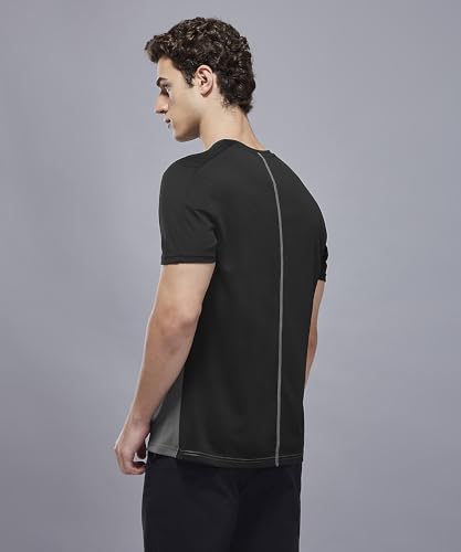 Image of TECHNOSPORT Men's Slim Fit Color Block T-Shirt, Technocool Quick Dry Anti-Microbial Short Sleeve Sports Tee for Gym, Running, Training & Everyday Wear