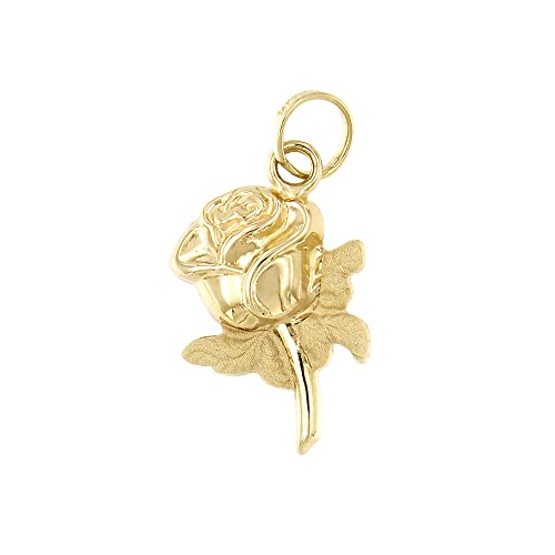 Lucchetta - Rose Stem Pendant In 14 Karat Yellow Gold, 0.78X0.43 Inch, Without Chain, 14K Charms For Bracelets Necklaces Up To 4Mm Thickness, Womens Girls #TOP16