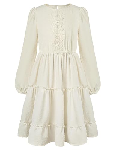 GRACE KARIN Vestido Elegante de Princesa para Niña con Lunares y Manga Larga para Boda Ceremonia Blanco Marfil 10 Años