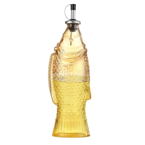 Puwaiio Botellas de vidrio con de pescado, dispensador de aceite de oliva, 500 ml, vinagre de aceite y vinagre con vertedor, jarra de aceite de oliva para cocina, transparente