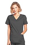 Cherokee Women's Workwear Scrubs Core Stretch Mock-Wrap Top (X-Large), Pewter