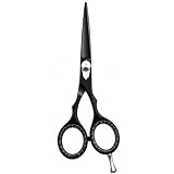 Forbici da Parrucchiere Professionali 5 Pollici, Forbici Taglio Capelli Nere in Acciaio Inossidabile con Lame Dritte, Vite Regolabile, Poggiadito e Impugnatura Ergonomica (1, Nera, 5)